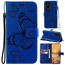 Embossing 3D Butterfly Leather Wallet Case for Huawei P50 Pro - Blue