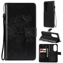 Embossing Butterfly Tree Leather Wallet Case for Huawei P50 Pro - Black