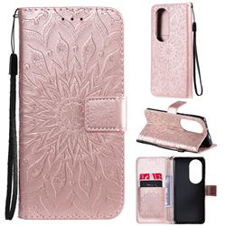 Embossing Sunflower Leather Wallet Case for Huawei P50 Pro - Rose Gold