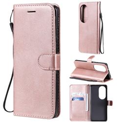 Retro Greek Classic Smooth PU Leather Wallet Phone Case for Huawei P50 Pro - Rose Gold