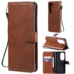 Retro Greek Classic Smooth PU Leather Wallet Phone Case for Huawei P50 Pro - Brown