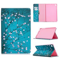 Blue Plum flower Folio Stand Leather Wallet Case for Samsung Galaxy Tab S6 Lite P610 P615