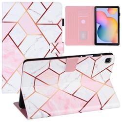 Pink White Stitching Color Marble Leather Flip Cover for Samsung Galaxy Tab S6 Lite P610 P615