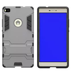 Armor Premium Tactical Grip Kickstand Shockproof Dual Layer Rugged Hard Cover for Huawei P8 - Gray