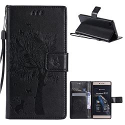 Embossing Butterfly Tree Leather Wallet Case for Huawei P8 - Black
