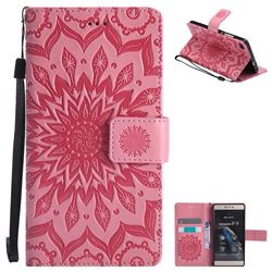 Embossing Sunflower Leather Wallet Case for Huawei P8 - Pink