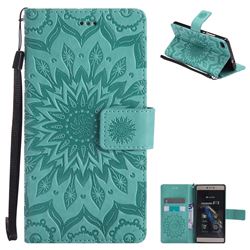 Embossing Sunflower Leather Wallet Case for Huawei P8 - Green
