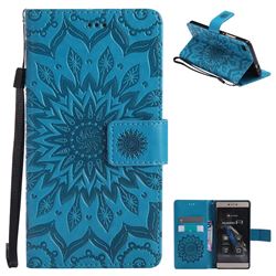 Embossing Sunflower Leather Wallet Case for Huawei P8 - Blue