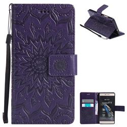 Embossing Sunflower Leather Wallet Case for Huawei P8 - Purple