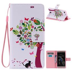 Cat and Tree PU Leather Wallet Case for Huawei P8