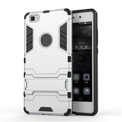 Armor Premium Tactical Grip Kickstand Shockproof Dual Layer Rugged Hard Cover for Huawei P8 Lite P8lite - Silver