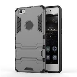 Armor Premium Tactical Grip Kickstand Shockproof Dual Layer Rugged Hard Cover for Huawei P8 Lite P8lite - Gray