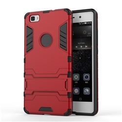 Armor Premium Tactical Grip Kickstand Shockproof Dual Layer Rugged Hard Cover for Huawei P8 Lite P8lite - Wine Red