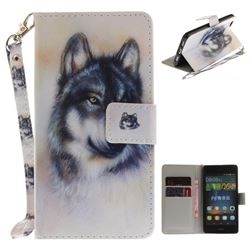 Snow Wolf Hand Strap Leather Wallet Case for Huawei P8 Lite P8lite