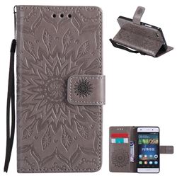 Embossing Sunflower Leather Wallet Case for Huawei P8 Lite P8lite - Gray