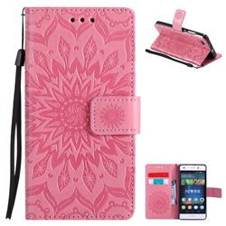 Embossing Sunflower Leather Wallet Case for Huawei P8 Lite P8lite - Pink