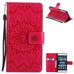Embossing Sunflower Leather Wallet Case for Huawei P8 Lite P8lite - Red