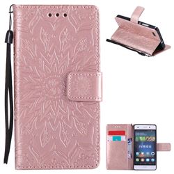 Embossing Sunflower Leather Wallet Case for Huawei P8 Lite P8lite - Rose Gold