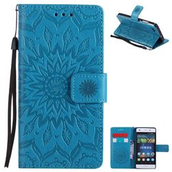 Embossing Sunflower Leather Wallet Case for Huawei P8 Lite P8lite - Blue