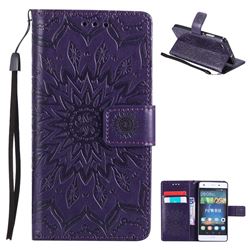 Embossing Sunflower Leather Wallet Case for Huawei P8 Lite P8lite - Purple