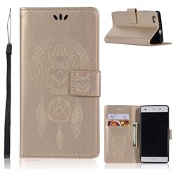 Intricate Embossing Owl Campanula Leather Wallet Case for Huawei P8 Lite P8lite - Champagne