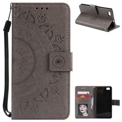 Intricate Embossing Datura Leather Wallet Case for Huawei P8 Lite P8lite - Gray