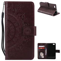 Intricate Embossing Datura Leather Wallet Case for Huawei P8 Lite P8lite - Brown
