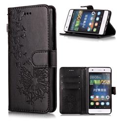 Intricate Embossing Dandelion Butterfly Leather Wallet Case for Huawei P8 Lite P8lite - Black