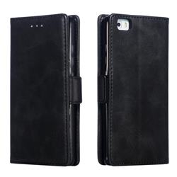 Retro Classic Calf Pattern Leather Wallet Phone Case for Huawei P8 Lite P8lite - Black