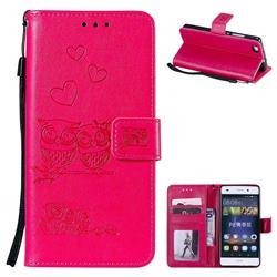 Embossing Owl Couple Flower Leather Wallet Case for Huawei P8 Lite P8lite - Red