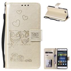 Embossing Owl Couple Flower Leather Wallet Case for Huawei P8 Lite P8lite - Golden