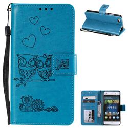 Embossing Owl Couple Flower Leather Wallet Case for Huawei P8 Lite P8lite - Blue