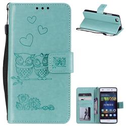 Embossing Owl Couple Flower Leather Wallet Case for Huawei P8 Lite P8lite - Green