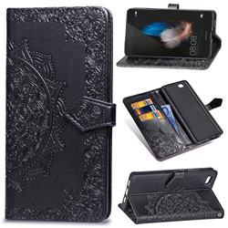 Embossing Imprint Mandala Flower Leather Wallet Case for Huawei P8 Lite P8lite - Black