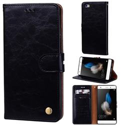 Luxury Retro Oil Wax PU Leather Wallet Phone Case for Huawei P8 Lite P8lite - Deep Black