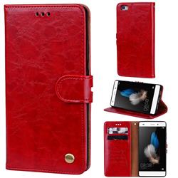 Luxury Retro Oil Wax PU Leather Wallet Phone Case for Huawei P8 Lite P8lite - Brown Red