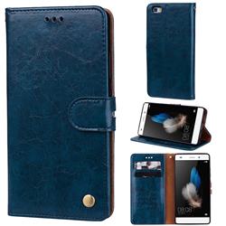 Luxury Retro Oil Wax PU Leather Wallet Phone Case for Huawei P8 Lite P8lite - Sapphire