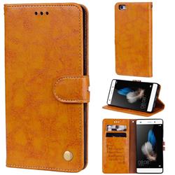 Luxury Retro Oil Wax PU Leather Wallet Phone Case for Huawei P8 Lite P8lite - Orange Yellow
