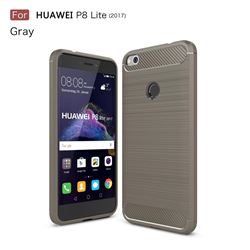 Luxury Carbon Fiber Brushed Wire Drawing Silicone TPU Back Cover for Huawei P8 Lite 2017 / P9 Honor 8 Nova Lite (Gray)