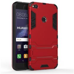 Armor Premium Tactical Grip Kickstand Shockproof Dual Layer Rugged Hard Cover for Huawei P8 Lite 2017 / P9 Honor 8 Nova Lite - Wine Red