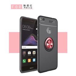 Auto Focus Invisible Ring Holder Soft Phone Case for Huawei P8 Lite 2017 / P9 Honor 8 Nova Lite - Black Red