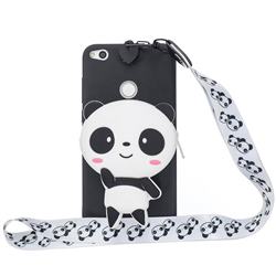 White Panda Neck Lanyard Zipper Wallet Silicone Case for Huawei P8 Lite 2017 / P9 Honor 8 Nova Lite