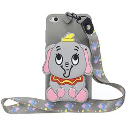 Gray Elephant Neck Lanyard Zipper Wallet Silicone Case for Huawei P8 Lite 2017 / P9 Honor 8 Nova Lite