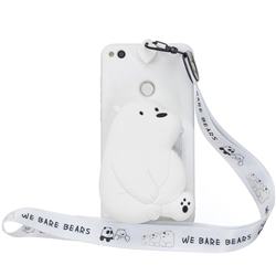 White Polar Bear Neck Lanyard Zipper Wallet Silicone Case for Huawei P8 Lite 2017 / P9 Honor 8 Nova Lite