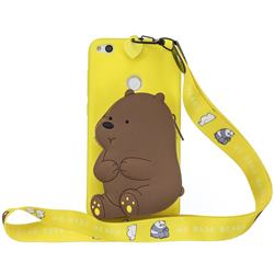 Yellow Bear Neck Lanyard Zipper Wallet Silicone Case for Huawei P8 Lite 2017 / P9 Honor 8 Nova Lite
