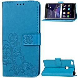 Embossing Imprint Four-Leaf Clover Leather Wallet Case for Huawei P8 Lite 2017 / Honor 8 Lite / Nova Lite / P9 Lite 2017 - Blue