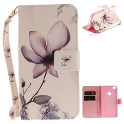 Magnolia Flower Hand Strap Leather Wallet Case for Huawei P8 Lite 2017 / P9 Honor 8 Nova Lite