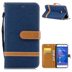 Jeans Cowboy Denim Leather Wallet Case for Huawei P8 Lite 2017 / P9 Honor 8 Nova Lite - Dark Blue