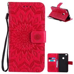 Embossing Sunflower Leather Wallet Case for Huawei P8 Lite 2017 / P9 Honor 8 Nova Lite - Red
