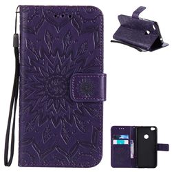 Embossing Sunflower Leather Wallet Case for Huawei P8 Lite 2017 / P9 Honor 8 Nova Lite - Purple